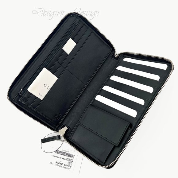 ⚡️SOLD! NEW GUCCI Black Leather Micro GG Guccissima Zip Around Large Wallet - Picture 8 of 13
